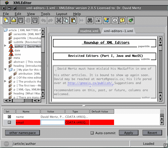 Screenshot of the Morphon XML editor